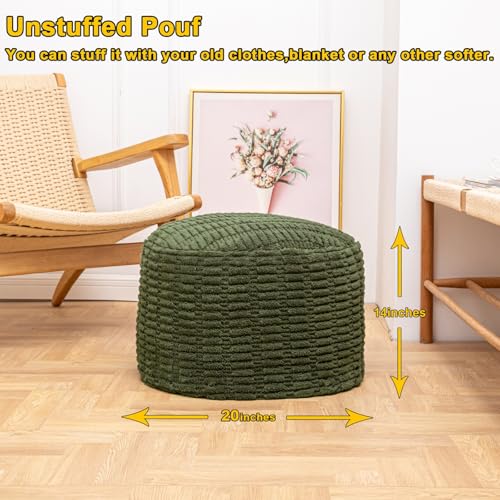 Poofieotto Handmade Unstuffed Ottoman Pouf Cover – Versatile Storage Footstool & Floor Pouf for Living Room, Bedroom, or Wedding Decor | 20" Diameter x 14" Height | Filler Not Included (Green) - color: Green