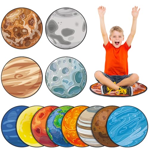 Tinideya 12 Pcs Kids Carpet Circle Seats for Class 16 Inch Round Classroom Rug Back to School Floor Cushions Soft Educational Mat Non Slip First Day of School Learning Playing Areas(Space Planet) - style: Space Planet