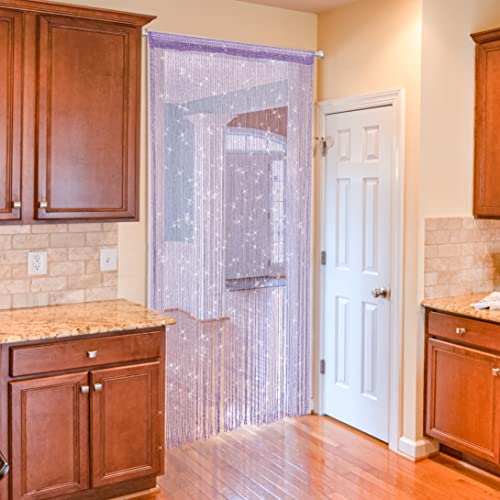 Door String Curtain Doorway Beads Curtains,Hanging Room Divider Beaded Decor Hippie Glitter Fringe Panel Closet Window Doors Sequin Sheer Boho Doors Tassel (Purple) - color: Purple