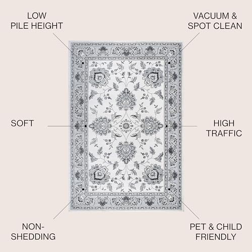 JONATHAN Y Cherie French Cottage Cream/Light Gray Indoor Area Rug, 3x5, Vintage, Bohemian, Easy-Cleaning for Living Room, Bedroom, Kitchen, Pet Friendly, Non-Shedding (MDP505F-3) - color: Cream/Light Gray, size: 3' x 5' (Rectangular)