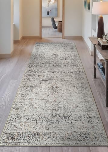 Bloom Rugs Caria Washable Non-Slip 7 ft Runner - Ivory/Gray/Caramel Traditional Runner for Entryway, Hallway, Bathroom, and Kitchen - Exact Size: 2'6" x 7' - color: Ivory / Gray / Caramel, size: 2'6" x 7' (Runner)