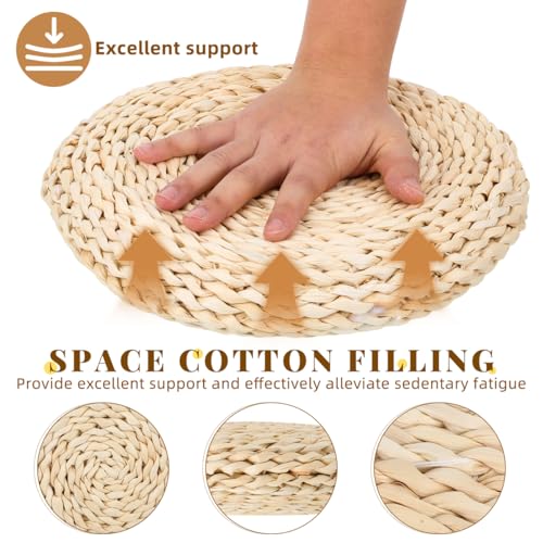 Holibanna Hand-Woven Round Straw Cushion Set of 3 Natural Floor Pillows for Yoga Meditation Tatami Window Seat Dining Room Guest Room Living