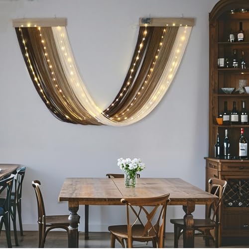 Macrame Fairy Lights Battery Operated with Remote | Large Macrame with 20ft 100 LED String Lights,Brown Gradient Warm White Light for Living Room,Bedroom,Christmas,Holiday Deco - color: Brown-Warm White