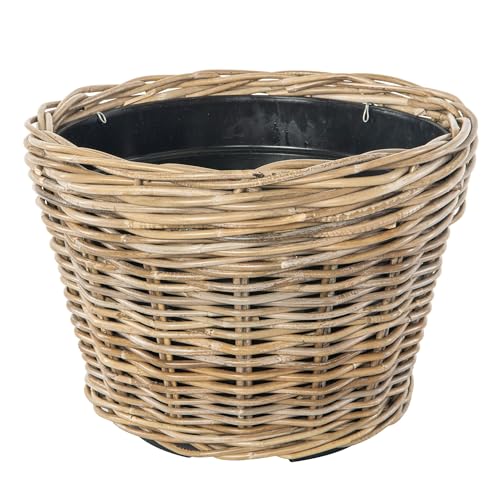 Kouboo Rattan Planter Basket with Plastic Pots Planters Flower Pots Decorative Fall planters for Front Porch Whiskey Barrel Basket Indoor Outdoor Plant Pots Medium - size: Medium