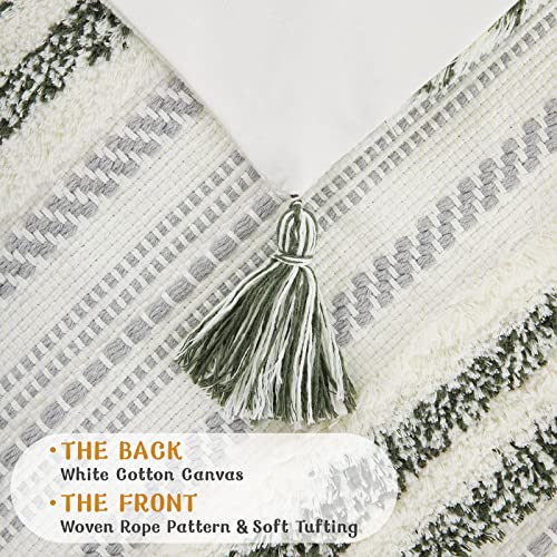 decorUhome Summer Decorative Boho Throw Pillow Cover 20x20, Accent Neutral Textured Tufted Pillow Cover Striped for Couch Bed Sofa, Green and Cream White, Pack of 1 - color: Green and Cream White, size: 20" x 20" (Pack of 1)