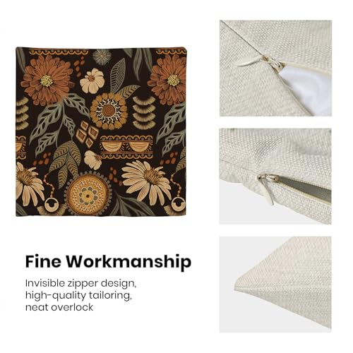 Boho Brown Plant Pillow Covers 16x16 Inch Set of 2, Boho Floral Outdoor Decorative Brown Tropical Leaves Throw Pillows Retro Bohemian Flower Couch Cushion Case for Chair Sofa Bedroom - color: Vc1, size: 16" x 16" (Pack of 2)