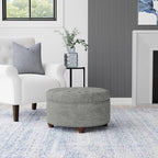 HomePop 25" Button Tufted Round Storage Ottoman - Gray Woven - color: Gray Woven