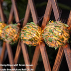 Decorative Lantern String Lights, Outdoor Plug in Hanging Lights with 10 Natural Hemp Rope Leaf Balls, Connectable Weatherproof Patio Globe Boho String Lights for Home Pergola Porch Party Backyard - style: Hemp Rope with Green Leaf Balls
