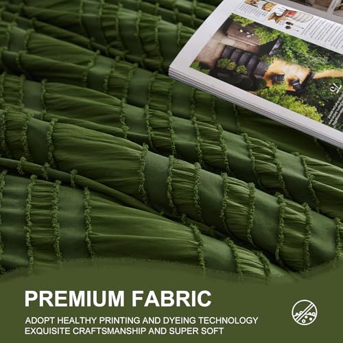 DHSFKBE Dark Green Tufted Textured Comforter Set Queen Size, 7 Piece Bed in a Bag，Shabby Chic Boho Bedding for Bedroom Comforter，All Season Soft Microfiber Ruffle Comforter Set with Pillow and Sheets - color: Dark-green, size: Queen