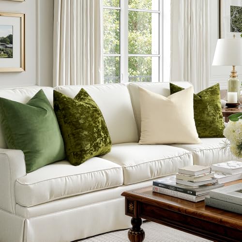 MIULEE Velvet Throw Pillow Covers Set of 2, Soft Neutral Decorative Spring Pillow Cases with Luxurious Textured Vintage Cushion Covers for Home Decor Couch Sofa Bed, Olive Green 18x18 inch - color: Olive Green, size: 18" x 18" (Pack of 2)