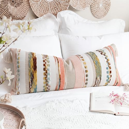 PANOD Boho Long Lumbar Throw Pillow Cover 14 x 36 Red Brown, Chenille Morocan Extra Long Pillow Case Cover, Decorative Long Pillow for Bed Couch Sofa Farmhouse - color: Red Tone, size: 36" x 14" (Pack of 1)