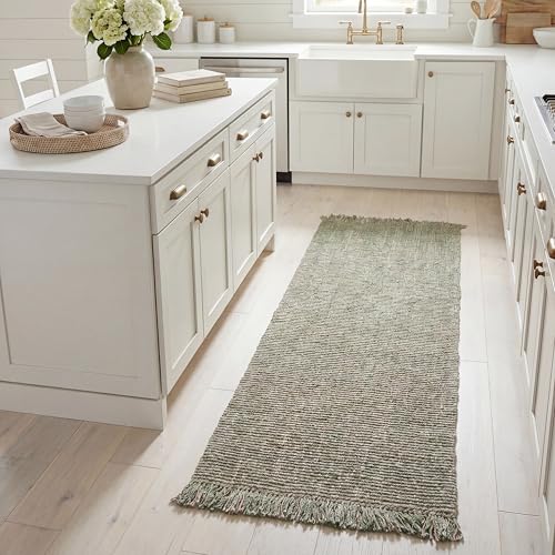 SAFAVIEH Natural Fiber Collection Runner Rug - 2'3" x 8', Green & Natural, Handmade Woven Fringe Jute, Ideal for High Traffic Areas in Living Room, Bedroom (NF826Y) - color: Green/Natural, size: 2'3" x 8' (Runner)