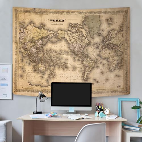 GOAOK Retro Old World Map, Vintage Map Asian Northern European Topography Earth Educational Tapestry for Classroom, Brown Adventure Travel World Map Office Wall Art 40"X30 - color: Vintage Map, size: 40L" x 30W"