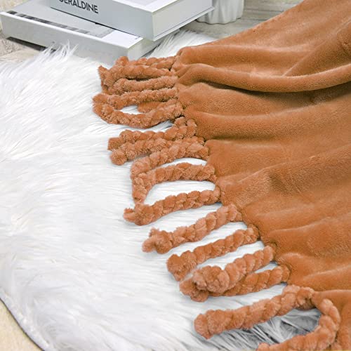 Throw Blankets Couch Cover Flannel Fleece Throw with Braided Rope Fringe Tassels, Plush Cozy Warm Soft Smooth Throw for Couch Sofa Bed Chair Home Décor, 50" x 60", Orange - color: Orange, size: 50" x 60"