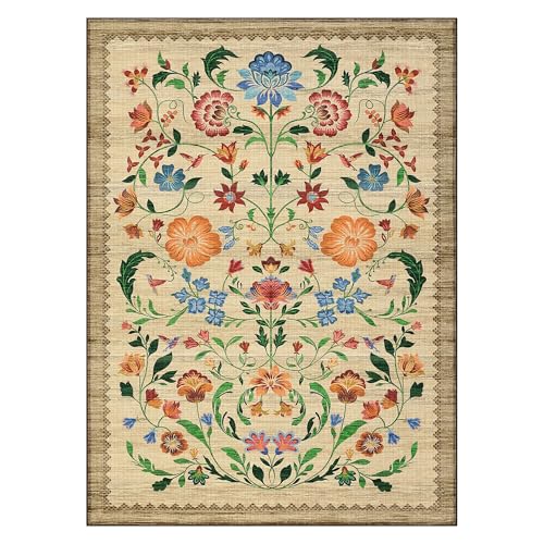GarveeHome Washable Rug 3x5 Area Rugs for Living Room, Floral Rug for Bedroom, Soft Boho Non Slip Throw Rugs with Rubber Back, Low Pile Stain Resistant Vintage Floral Carpet for Dining Room, Beige - color: C Brown, size: 3' x 5' (Rectangular)