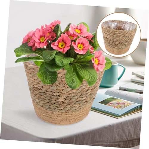 Totority Large Woven Straw Flower Basket Rustic Decorative Planter for Indoor Plants Living Office Home Decor Natural Weaving Basket for Flower Pots and Succulent Arrangement