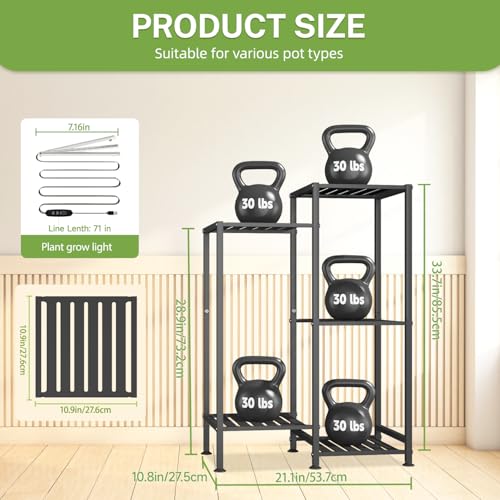 iDavosic.ly Indoor Plant Stand with Grow Light, Metal 5 Tier Corner Flower Holder Shelf Outdoor for Large Pots, Tall Rack for Patio Porch Balcony Living Room, Black - color: Black with Light, size: 5 Tiers