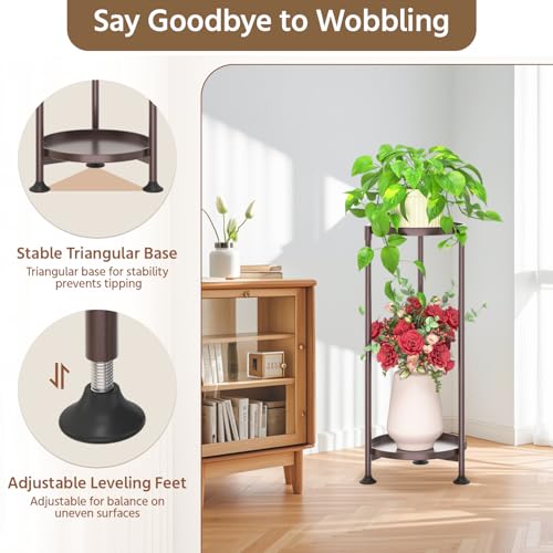 LASZOLA 2 Tier Bronze Plant Stand Indoor for Large Tall Heavy Duty Flower Planter, Metal Vertical Multi Level Rack for Narrow Floor Corner, Sturdy Round Holder Organizer, Modern, Mid Century, Farmhouse - color: Bronze, size: 2 Tier