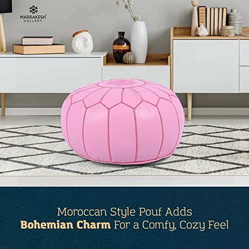 Marrakesh Gallery Genuine Leather Round Pouf Unstuffed - Moroccan Ottoman Footstool, Footrest Cover - Boho Decor - Bohemian Living Room, Bedroom, Kids Room, Gift & Wedding - color: Pink