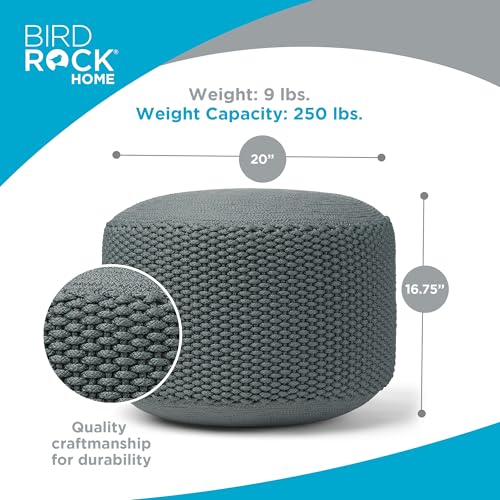 BIRDROCK HOME Outdoor Pouf Ottoman - Mist - Woven Indoor or Backyard Patio Use - Floor Footstool for Living Room- Knit Bean Bag - Oversized Padded Chair - Moroccan Foot Rest - color: Mist