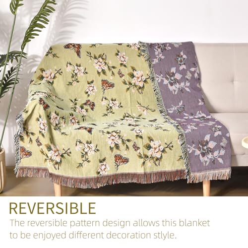 Pattern Throw Blanket for Couch, Throw for Bed, Outdoor Blanket, Retro Decor,51"×63" All Season Ultra Soft Butterfly Throw Blanket with Tassels for Sofa Chair, Green - color: Plum Blossom Butterfly Green01, size: 51"×63"