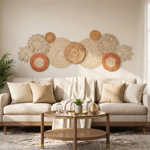 11-Piece (Vivid) Boho Wall Basket Decor – Handmade Woven Wall Baskets, Bohemian Farmhouse Wall Art, Rustic Hanging Basket Set for Living Room, Bedroom & Kitchen summer decoration - style: vivid