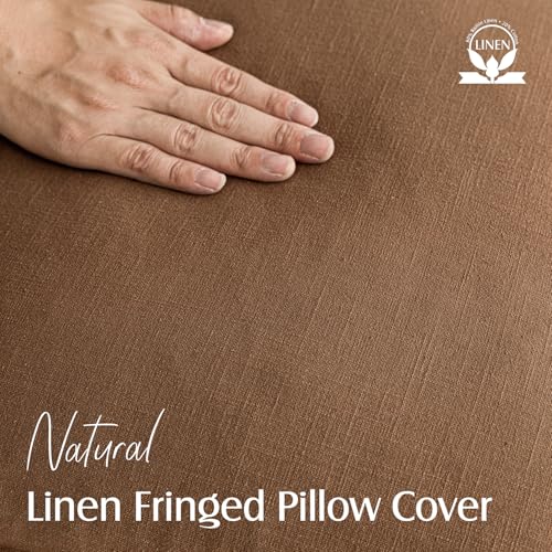 Foindtower Decorative Linen Fringe Throw Pillow Covers Cozy Boho Farmhouse Cushion Cover with Tassels Soft Accent Pillowcase for Chair Sofa Bed Living Room Home Decor, 16×16 Inch, 1PC,Orange Brown - color: Hazel, size: 16" x 16" (Pack of 1)