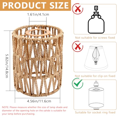 Supkiir 6 Pack Rattan Lamp Shade, Retro Small Pendant Light Shade Replacement, Boho Cylinder Wicker Woven Lampshade for Chandelier, Floor Lamps, Pendant Light, Wall Sconces Light Fixture