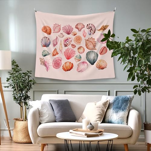 WAITPI Pink Beach Coastal Tapestry Wall Hanging for Bedroom, Ocean Seashell Wall Tapestries, Pink Beach Coastal Walls Hanging Room Decor Tapestry for Girls Women Home Living Room Dorm 50x60 inch - size: 60"L x 50"W