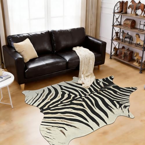 BENRON Zebra Print Area Rug, Black and White Rugs for Living Room Bedroom, Cute Animal Hides and Skins for Kids Nursery Home Decor, 2.9 x 3.9 ft - color: Black/Ivory/Brown, size: 2'11" x 3'11" (Irregular)