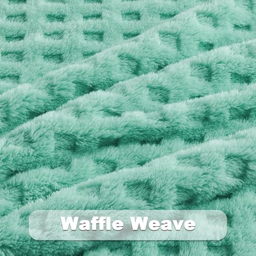 NEWCOSPLAY Super Soft Throw Blanket Aqua Premium Silky Flannel Fleece 3D Waffle Checkered Lightweight Bed Blanket All Season Use (Aqua, Throw(50"x70")) - color: Aqua, size: Throw(50"x70")
