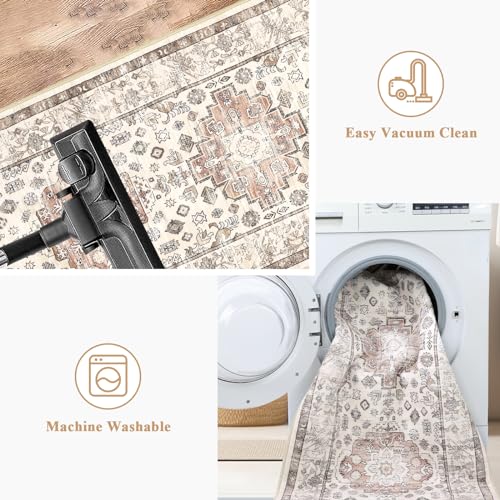Pauwer Boho Hallway Runner Rug 2x6 Washable Entryway Area Rugs Non Slip Farmhouse Vintage Floor Mat Carpet Runner for Hallways Laundry Room Kitchen Bathroom Bedroom - color: Vintage Beige, size: 2' x 6' (Runner)