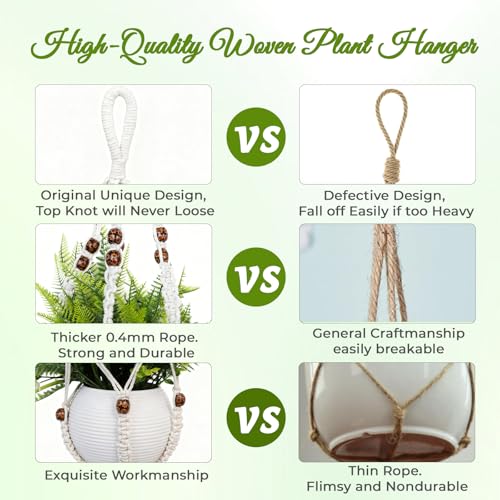 Macrame Plant Hangers for Indoor Plants, 2 Pack 35 Inch Cotton Rope Hanging Planter Holders with Floral-Patterned Beads and Hooks, Fits 4-15 Inch Pots, Ivory - color: Ivory