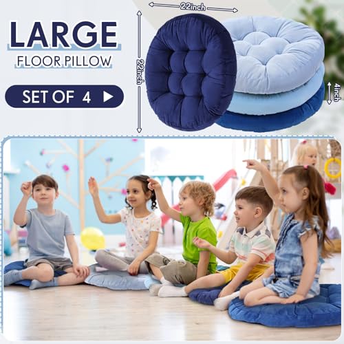 Jerify Floor Pillow Cushions Large Round Square Large Meditation Floor Pillow for Classroom Adult Meditation Picnic Party Seating Learning Daycare School(Round,Dirty Blue,4 Pcs) - color: Dirty Blue, size: Round