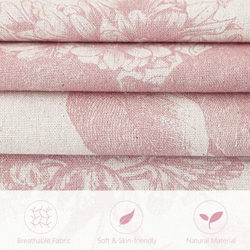 Foindtower Set of 2 Linen Floral Throw Pillow Covers Neutral Vintage Print Decorative Cozy Cushion Covers Farmhouse Boho Home Decor for Sofa Chair Couch Bedroom Living Room,18×18 Inch,Light Pink - color: Light Pink, size: 18" x 18" (Pack of 2)