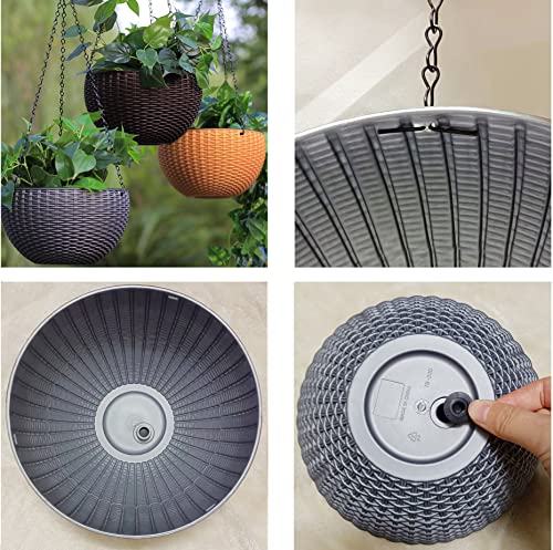 Hanging Basket Plastic Flower Pot Round Resin Garden Hanging Planter for Indoor Outdoor Plants 2 Pack Grey - color: 8 Inch Grey