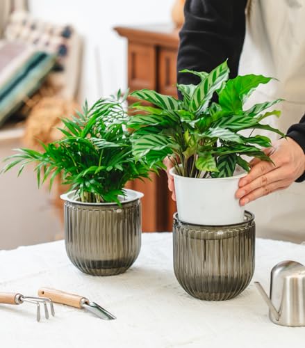 Josteve 5.2 Inch 2 Pcs Self Watering Hanging Planter Indoor Plant Pots Drainage Holes, Outdoor Small Hanging Planters Flower Pot Basket, Visible Water Level, Plant Hanger Home Decor, Gardening - color: Gray, size: 2*5.2 inch
