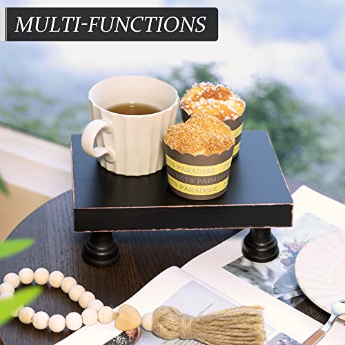 EOSAHR Modern Pedestal Stand for Kitchen Decor : Decorative Wood Riser for Display and Farmhouse Soap Dispenser Tray and Sponge Holder - Retro Countertop Organizer for Counter and Sink (Black) - color: Black - Paulownia Wood