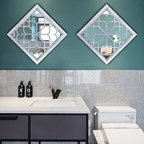 Wocred 2 PCS Square Wall Mirror,Gorgeous Rustic Farmhouse Accent,Rustic White Color Entry for Bathroom Renovation,Bedrooms,Living Rooms and More(12”x12”) - color: Rustic White, size: 12x12 inch - 2 PCS