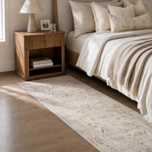 AMOAMI-2X6 Runner Rug-Washable Runners for Hallways-Soft Non Slip Bedside Rugs for Bedroom-Vintage Long Rug for Hallways Entryway Laundry Room Stair Kitchen Bathroom Beige - color: Beige, size: 2' x 6' (Rectangular)