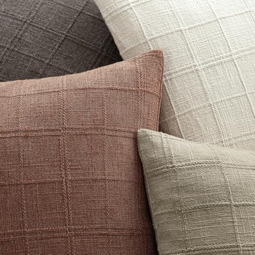 Foindtower Set of 1 Decorative Linen Check Throw Pillow Cover Neutral Farmhouse Vintage Cushion Cover Modern Boho Home Decor for Sofa Chair Couch Bedroom Living Room,16×16 Inch,Autumnal Red - color: Coconut Shell, size: 16" x 16" (Pack of 1)