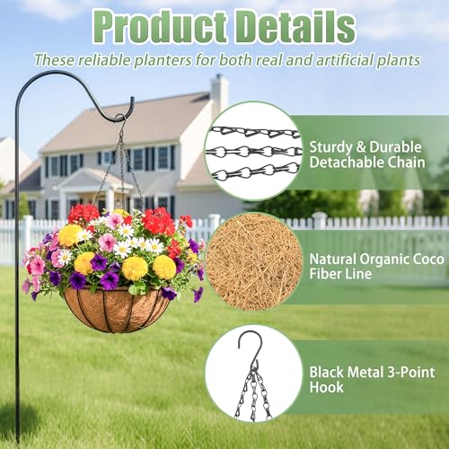2 Pack 12 Inch Hanging Baskets for Plants Outdoor Metal Hanging Planters Round Hanging Flower Pots with Coco Coir Liner Plant Holder for Outdoor Patio Garden Balcony Decor - Watermelon - color: Watermelon