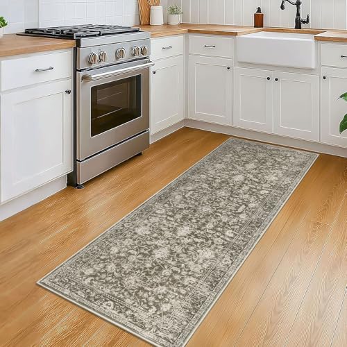 KILOCOCO Hallway Runner 2x5 Kitchen Runner Rug Printed Vintage Floral Washable Non-Slip Runners for Hallways Laundry Room Rugs Distressed Boho Rug Runners for Bedroom, Taupe - color: Taupe/Brown/White, size: 2' x 5' (Runner)