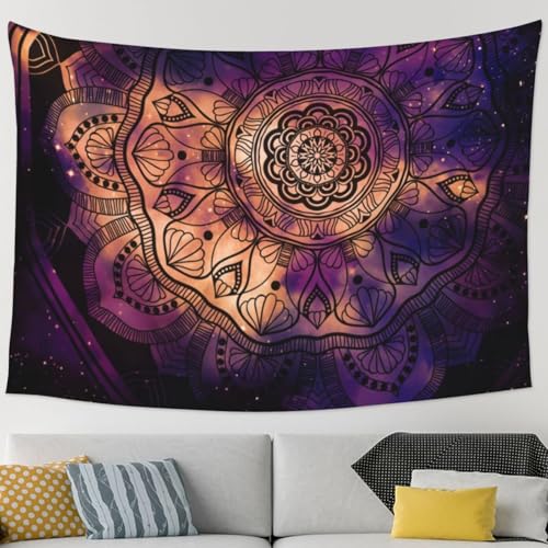 Keiutexe Purple Mandala Flower Tapestry 60" X 40" Wall Hanging Party Decorations Home Decor For Bedroom Living Room Dorm (150 X 100cm) - color: Purple Mandala Flower, size: 60 X 40 Inch