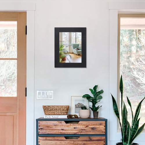 Black Vintage Rustic Wood Framed Wall Mirror Farmhouse Rectanglular Antique Decor Hanging Mirror for Bathroom Bedroom Living Room Entryway Large 16"x12" - color: Black, size: 16"L x 12"W