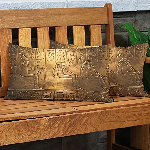 EKOBLA Egyptian Hieroglyphics Decorative Lumbar Cushion Case Ancient Golden Art Symbol Farmhouse Oblong Pillow Cases Cotton Linen 12x20 Inch Cushion Cover for Sofa Couch Decoration - color: Multi-bs17, size: 20" x 12" (Pack of 1)
