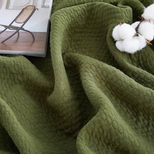 Premium 100% Cotton Blanket – All-Season Soft Breathable Bed Blanket for Queen Size – Lightweight Stylish Textured Throw for Bed– Giftable Cozy Bedding - color: Green, size: Queen(80" x 90")