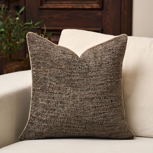 Yangest Chenille Pillow Cover 18 x18 Inches, Thick Textured Square Throw Pillow Cover Farmhouse Modern Soft Accent Couch Neutral Pillow Cover for Living Room Bedroom, Gray Brown - color: Gray Brown, size: 18" x 18" (Pack of 1)