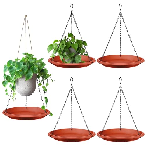 Hanging Planter for Indoor Outdoor Plants, 12" Plant Saucer with Basket Chains, Adjustable Plants Hanger Shelf Decorative Hanging Plant Flower Pot for Window Wall Ceiling Home Decor(5 Pcs,Brick Red) - color: Brick Red