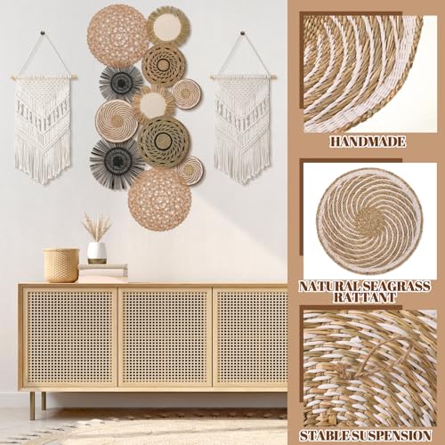 Tatuo 11 Pcs Boho Wall Basket Decor Bulrush Woven Wall Hanging Art Round Farmhouse Rustic Handmade Wicker for Summer Home, Bedroom, Living Room, Kitchen Decorations, Multi Sizes(Flower) - style: Flower